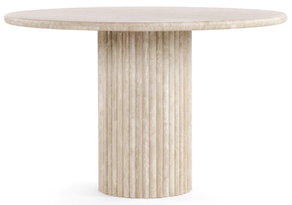 Moon Round Pedestal Dining Table, Travertine, 47in